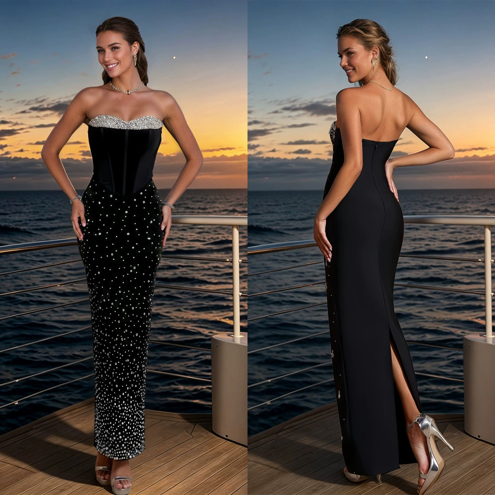 ZARA Sexy Strapless Rhinestone Sparkly Luxury Socialite Evening Party Dress
